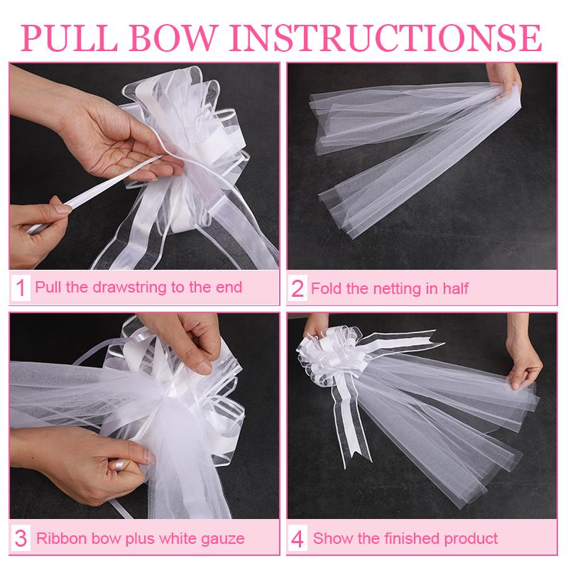 1/4pcs Large White Wedding Bow with Long Tulle Tails for Church Aisle Chair Wedding Car Decoration Festival Party Decor Supplies