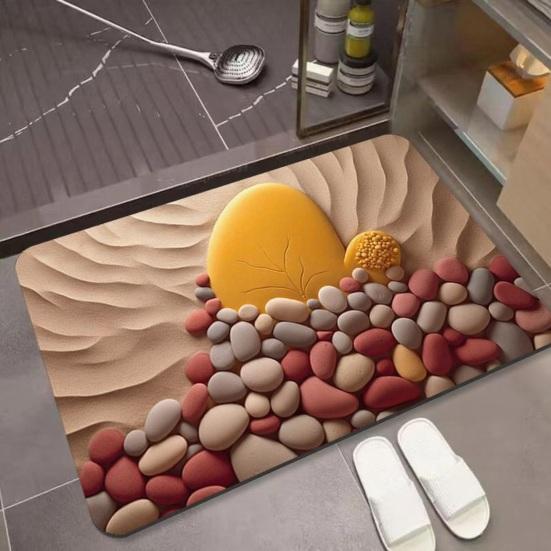 Yousheng 3D Optical Illusion Bathroom Rug Non-Slip Pebble Stone Pattern Bath Mat Quick Dry Absorbent Floor Mat for Bathroom Tub Shower Sink