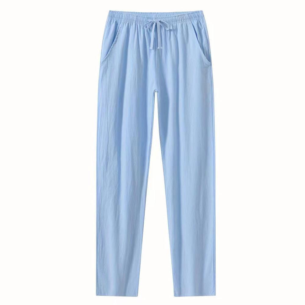 New European and American home leisure sports trousers men's cotton breathable solid color loose trend cotton and linen pants