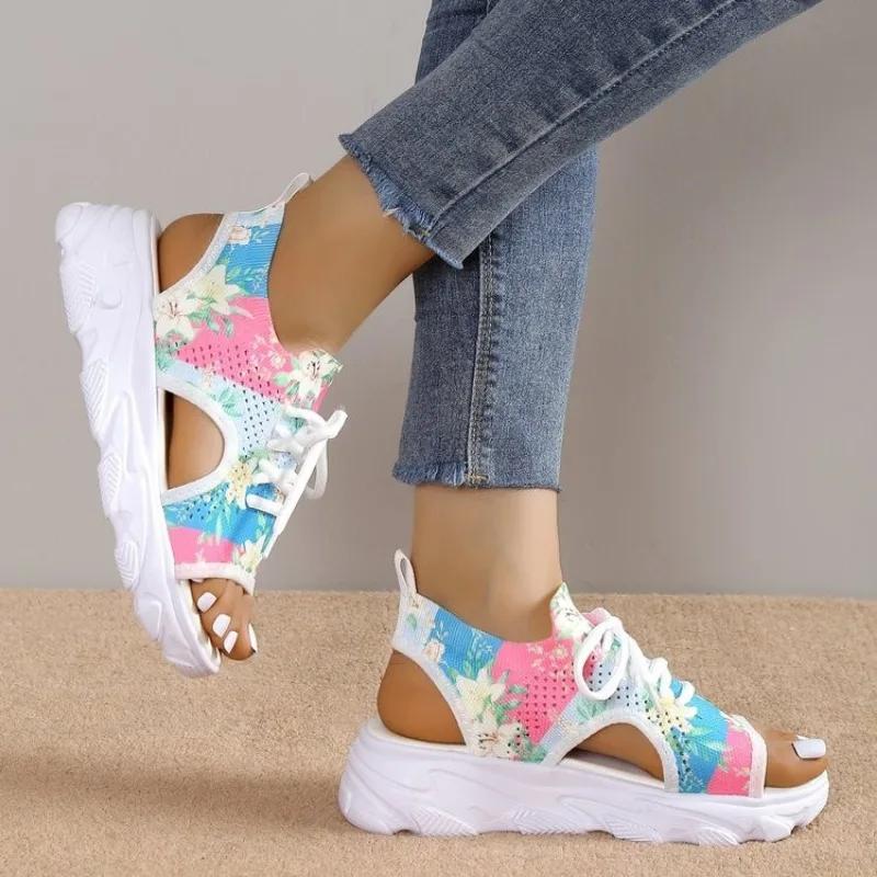 Summer Mixed Colors Modern Sandals Low Heel Lace-up Women's Shoes on Sale 2025 New Flat with Shallow Women's Sandals