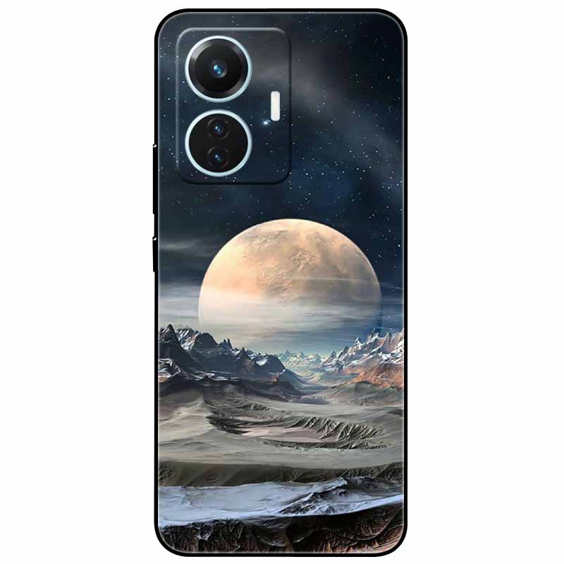 For Vivo T1 4G Case V2153 Covers TPU Black Silicone Starry Moon Cover for Vivo T1 44W Case Shockproof Soft X100 Pro Shells