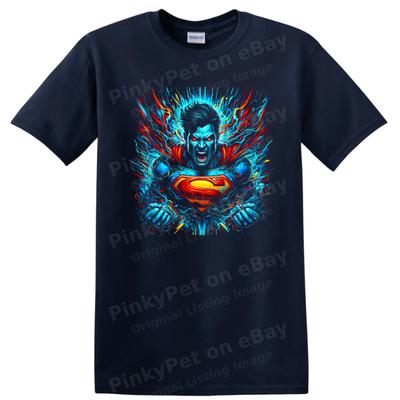 Superman T Shirt Neon Blue Red Energy Burst Hero Graphic Comic Art Tee Unisex