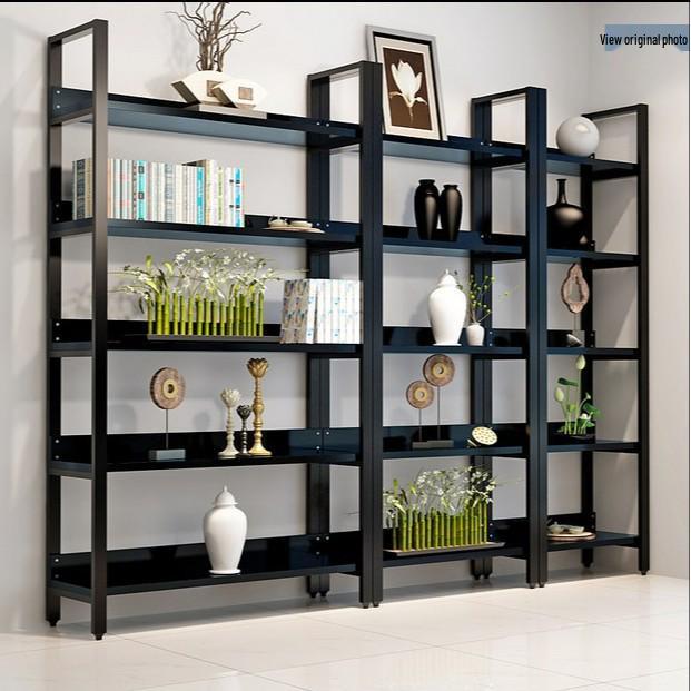 Modern Steel and Wood Multi-Layer Storage Rack for Living Room Display