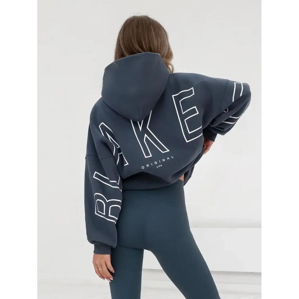 Dámské mikiny Černá s kapucí Pulovr Velký potisk písmen Volný střih Nové Pohodlné Ležérní Streetwear Minimalistický styl Denní nošení