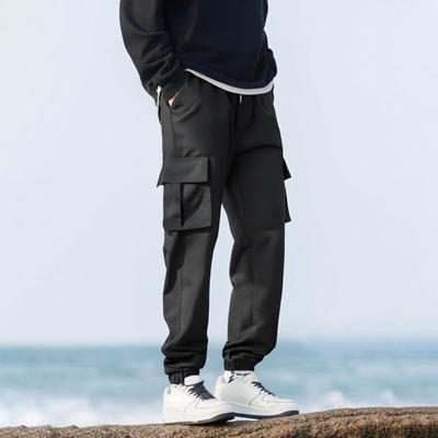 Men Cargo Pants Japanese Style with Multi-Pocket Design Drawstring Elastic Waist Ankle-banded
