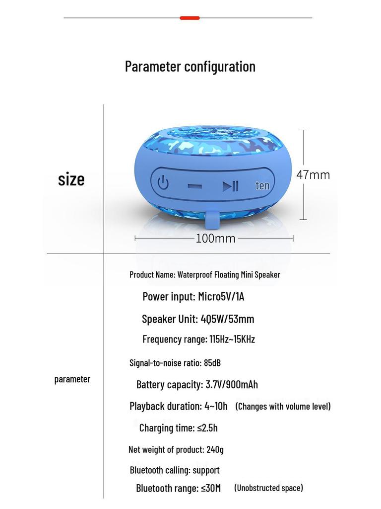 Cyboris Floating Bluetooth IPX7 Waterproof Speaker Portable Mini Subwoofer for Outdoor Cycling with TWS
