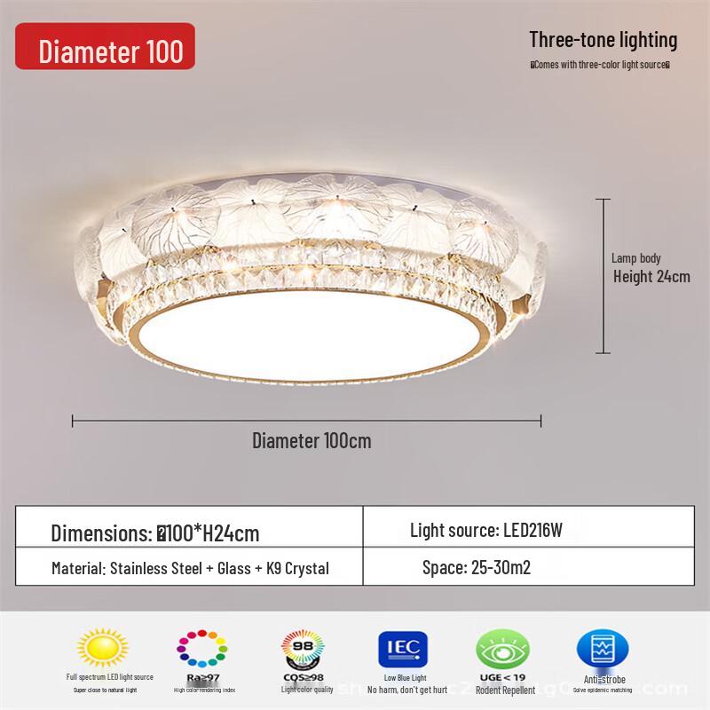 Lishun Light Luxury Crystal Lotus Ceiling Lamp