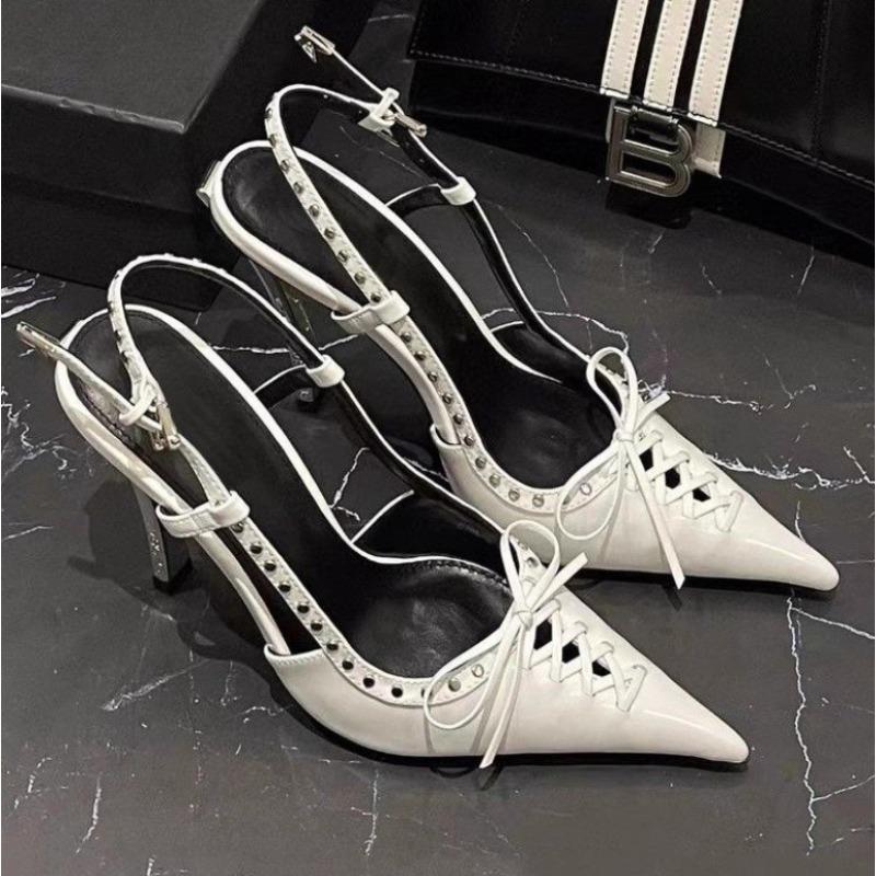 Fashion 2025 Designer Women's Metallic Slim Sandals - Rivet-Trimmed Chic Club & Banquet Footwear for Euro-American Markets