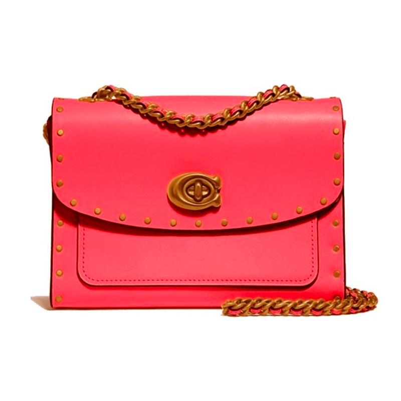 

COACH Parker 18 Knob Logo Cowhide Chain Bag Shoulder Crossbody Bag Women s Cherry Blossom Pink червоний
