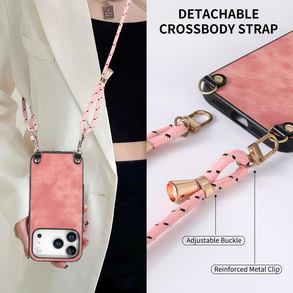 Crossbody Retro Leather Phone Case for iPhone 17 Pro Max 16 Plus 15 14 13 12 11 17Air 16e Long Lanyard Strap Back Cover
