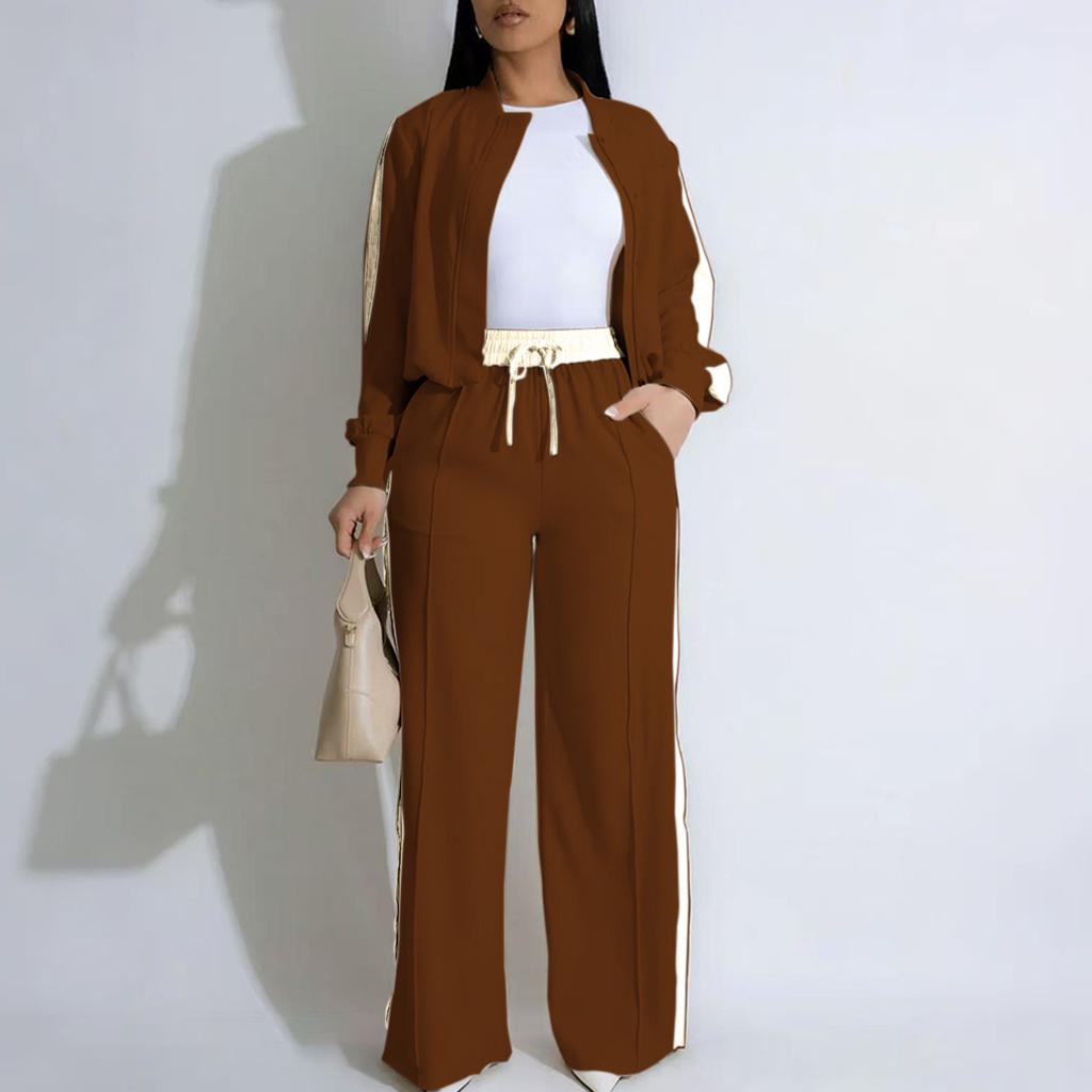 Damen Lässige Mode Sport Farbe Block Locker Langarm Anzug