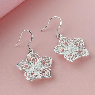 Brincos de gota de flor de prata esterlina 925 para mulheres, joias para festa de noivado, presentes
