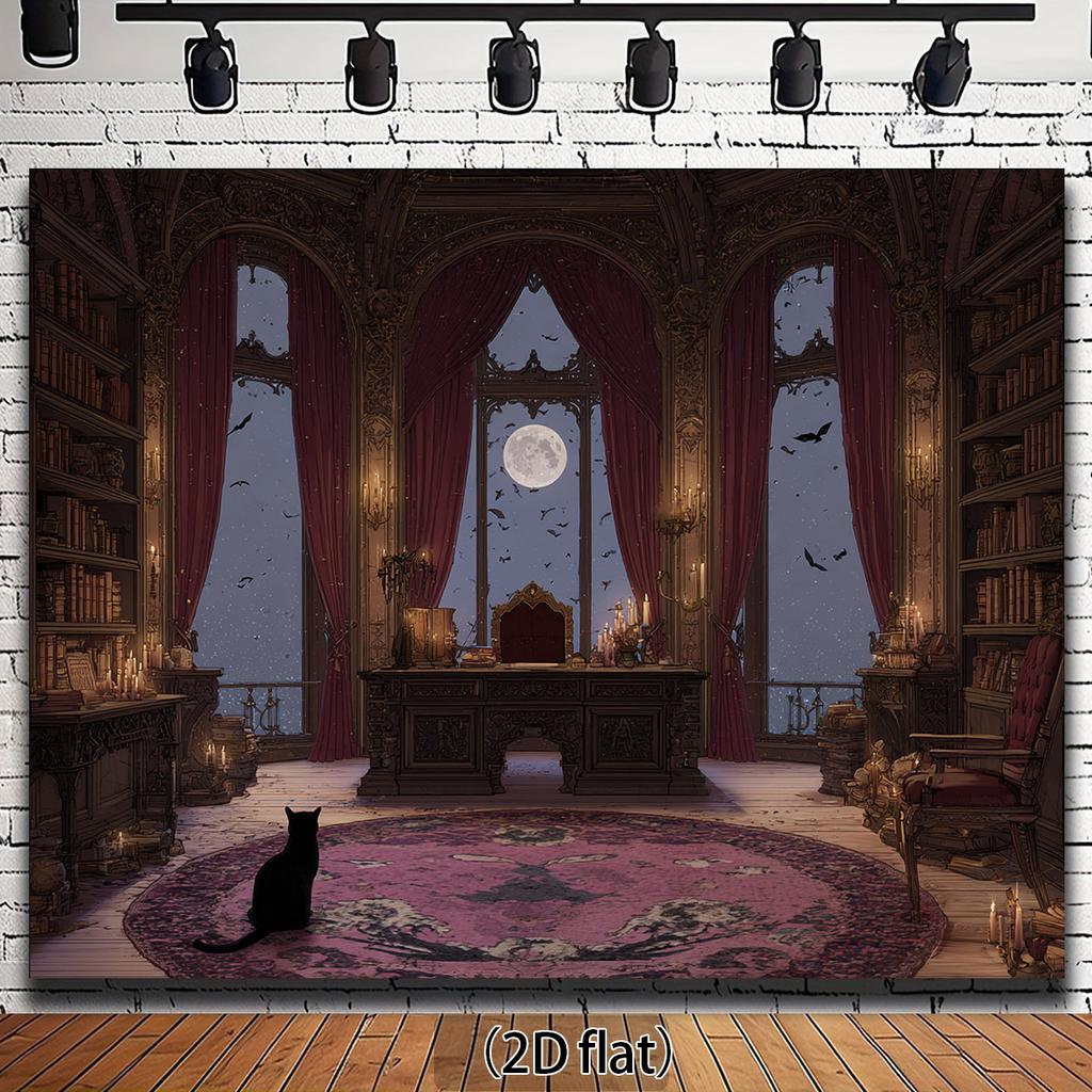 1pc 2D flat retro Gothic photography background full moon candle atmosphere - no electricity required easy to hang