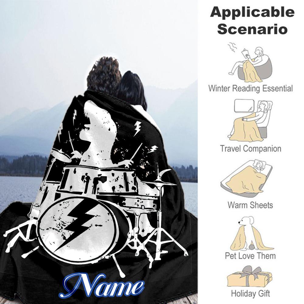 Dinosaur Drums Customize Your Name Blanket Throw Personalized Blanket Warmthful Decor Suitable for Sofa Bedding Chair Couch Four Seasons Multipurpose