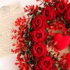Heart Shaped Wreath Valentine's Day Decoration Artificial Rose Flowers Garland for Indoor Outdoor Mantel Table Anniversary