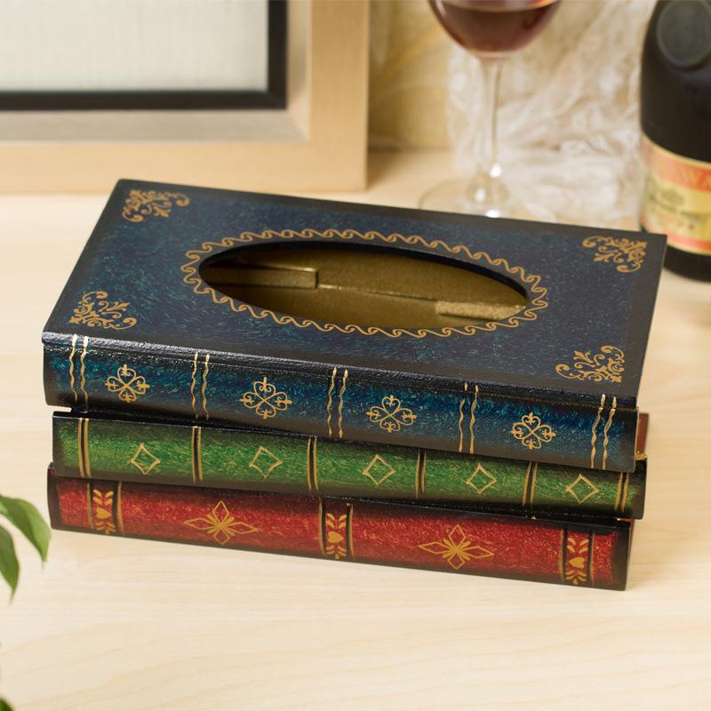 Retro Europäische Simulation Buch Taschentuchbox Holz Kreative Papieraufbewahrungsbox Wohnzimmer Restaurant Küchentisch Dekoration