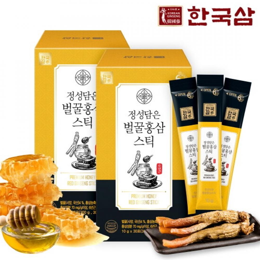 Hanguksam Co.  Ltd. Carefully Made Honey Red Ginseng Sticks 10g X 30 X 2 boXes