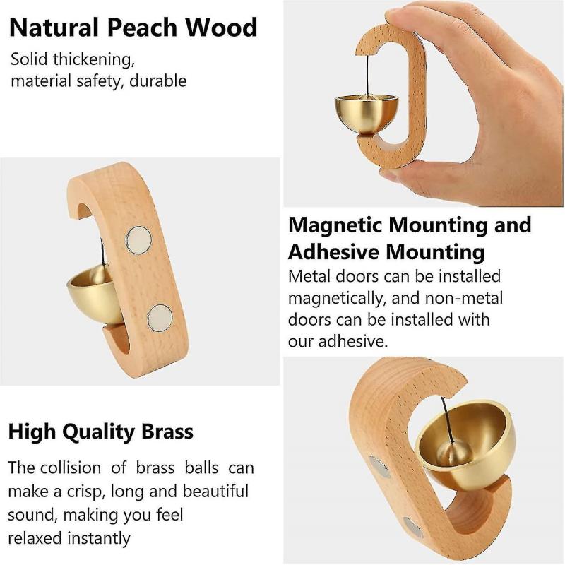 Shopkeepers Bell For Door Opening, Magnetic Attached Wood Doorbell Golden Decorative Entry Door Chime With Brass Bell