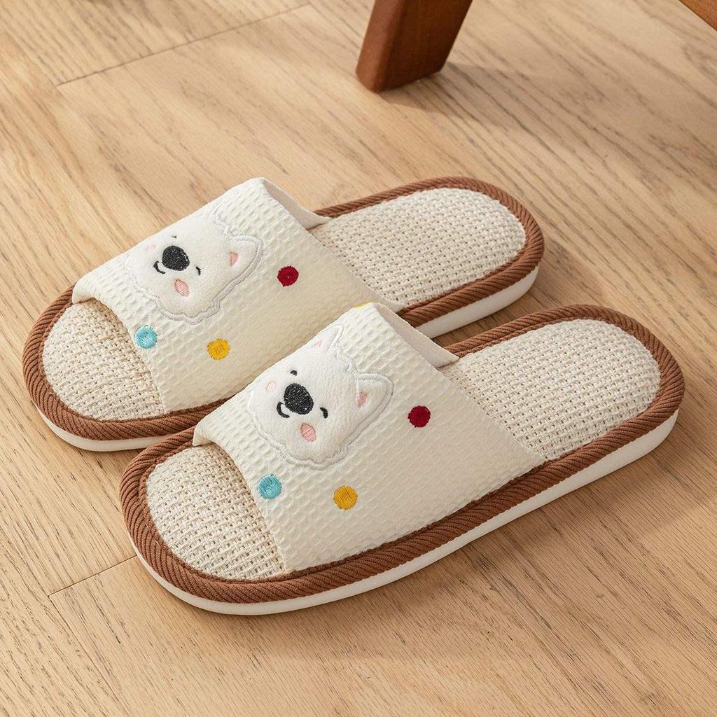 Korean Style Non-Slip Linen Strawberry Slippers for Women – Breathable, Sweat-Absorbent, Silent, Indoor Comfort for All Seasons