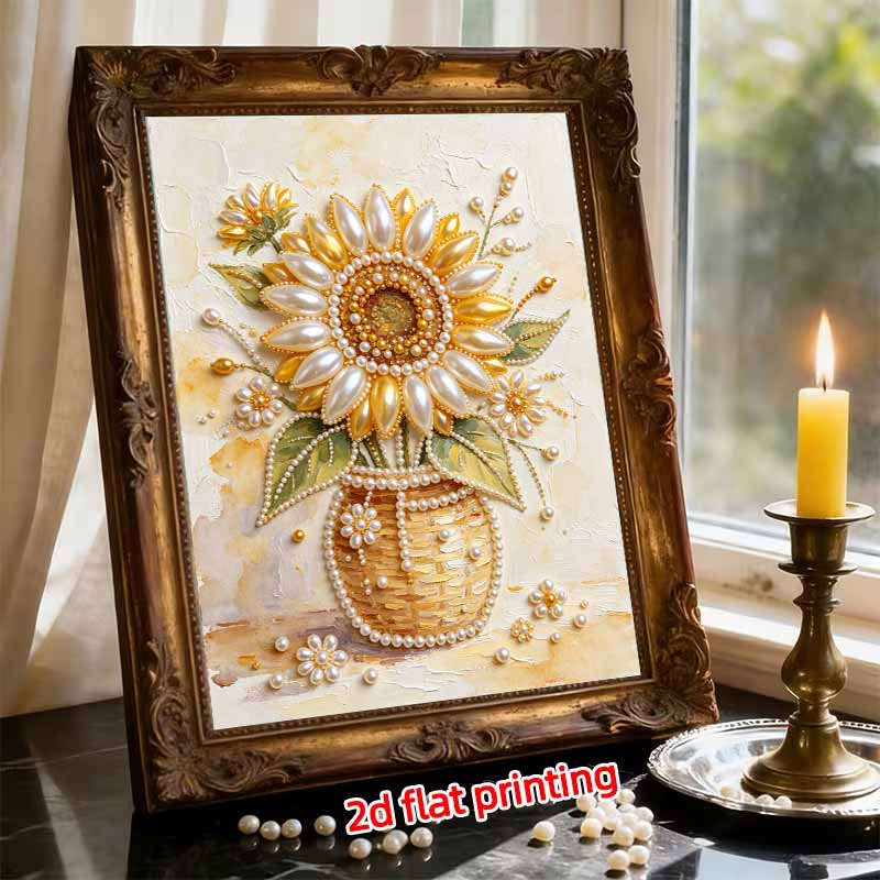 DIY Pearl Painting Canvas Sunflower Design Shiny 3D Bead Art Kit Creative Leisure Craft for Living Room Wall Decor
