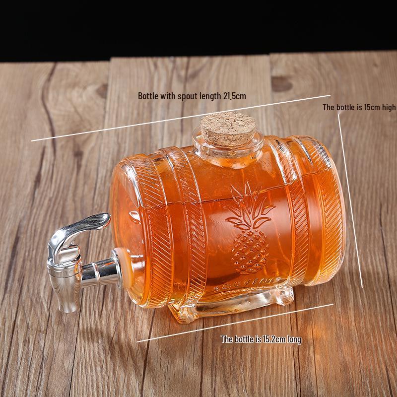 Barril de Vinho de Vidro Transparente com Torneira - Garrafa Selada para Fermentação de Vinho de Ginseng e Suco, Capacidade de 2 Jin