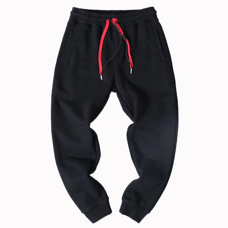 Export Factory Leftover Stock Terry Cotton Brushed Thickened Tapered Athleisure Pure Color Elastic Waist Ankle-Tied Sweatpants Men's Fashion