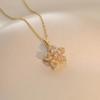 Sweet Zircon Pendant Necklace Shiny Petal Gold Necklace Gifts Rotatable Flowers Choker  For Women