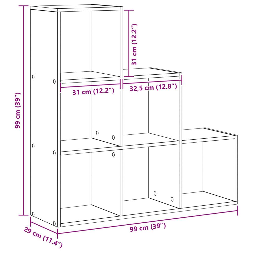 Room Divider Bookshelf Black Oak Effect 99 x 29 x 99 cm