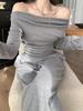 Elegant Korean-Style Women's Suit: One-Shoulder Irregular Long-Sleeved Top with Draping Pants, New Spring/Autumn 2026 Arrival.