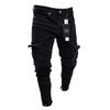Stretch Men's Jeans Trendy Knee Hole Zip Calf Trousers