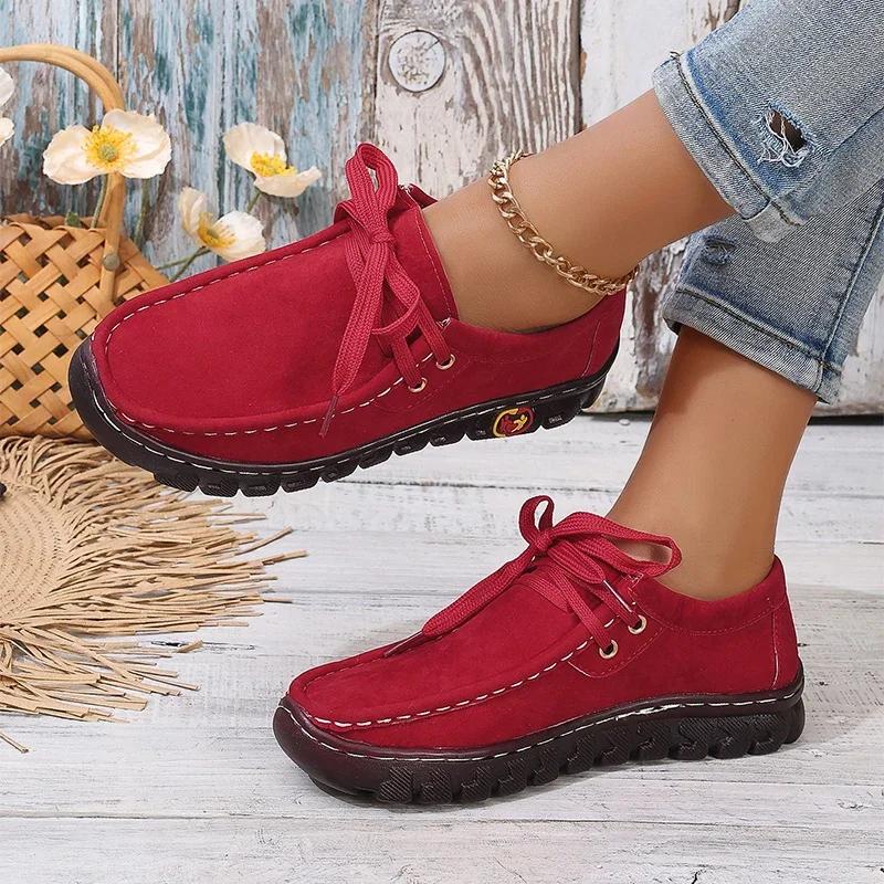 Autumn Womens Casual Shoes 2025 New Lace Up Faux Leather Loafers Shoes Comfortable Soft Sole Mom Shoe Women Flat Sneakers Ladies