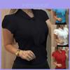 Blusa Elegante Feminina de Manga Curta com Laço em Chiffon com Conforto Respirável para Senhoras