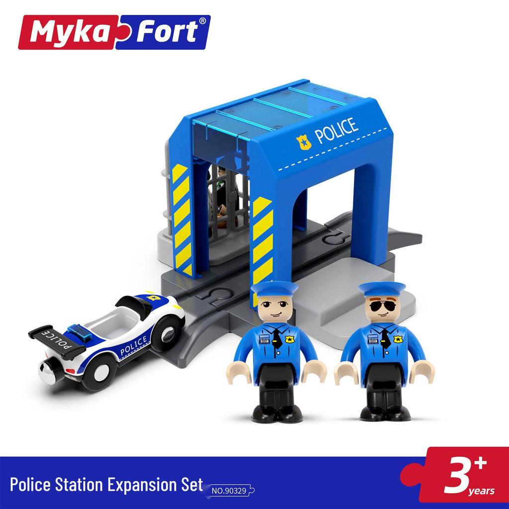MyCarver Magnetic Police Car Set: Includes Police Officer Figurine, Compatible with Wooden Tracks