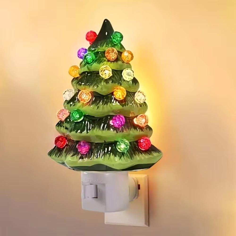 US Plug Christmas Tree Night Light Resin Bedside Lamp Christmas Mood Light  Study