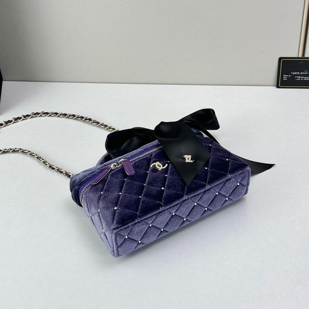 25C Nový LP Make-up Box Taška Sametová Rukojeť Hedvábný Řetízek Crossbody Půlměsíc