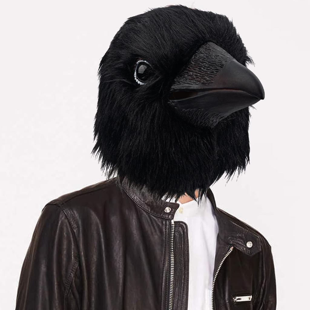 PartyHop Black Crow Mask Raven Head Latex Realistic Animal Full Head Mask for Halloween Costume Party Carnival Cosplay