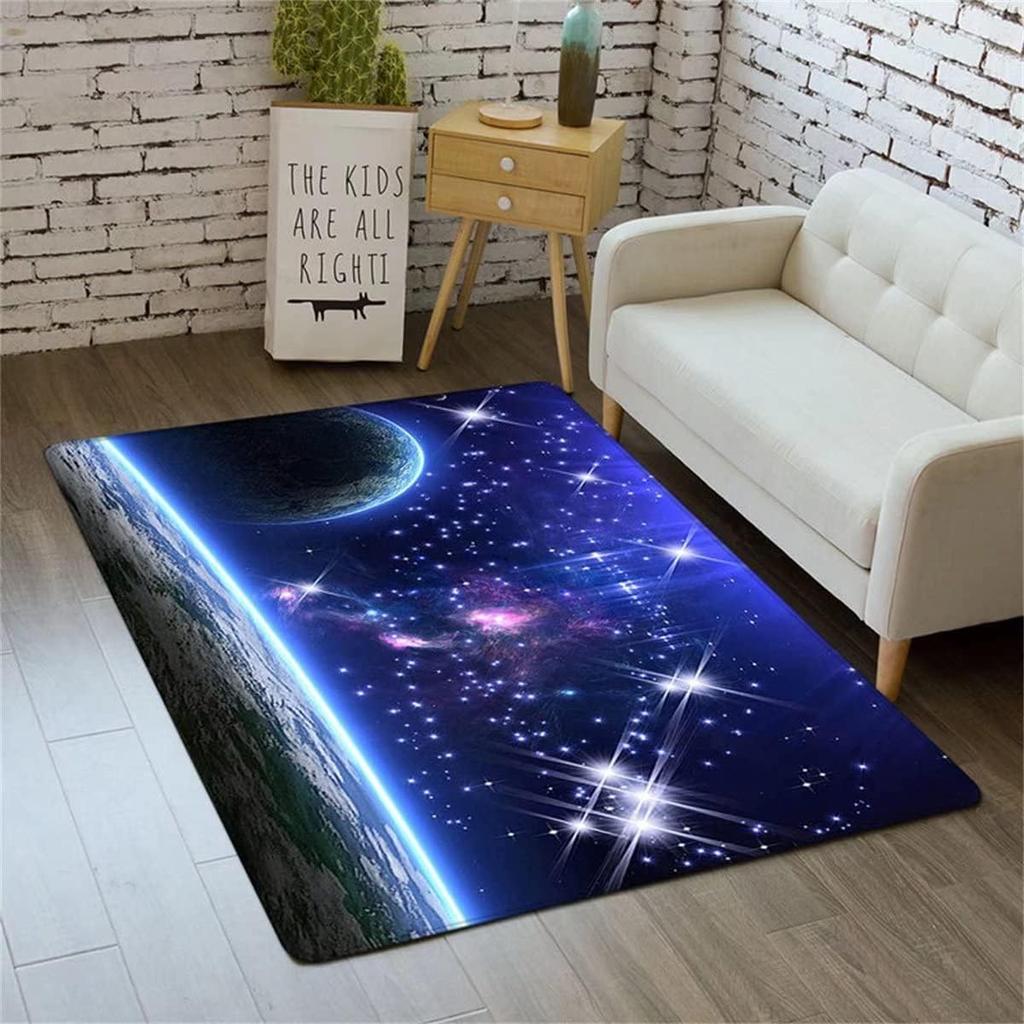 Dreamy Universe Planet Carpet Cosmic Earth Moon Print Floormat Home Non-Slip Rug for Living Room Bedroom Hallway Kitchen Decor