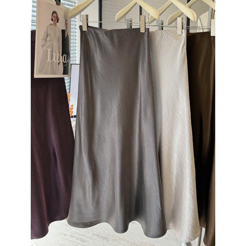 Thirteen lines of early spring new models, beautiful satin luster, high waist and thin fishtail skirt temperament A-shaped skirt