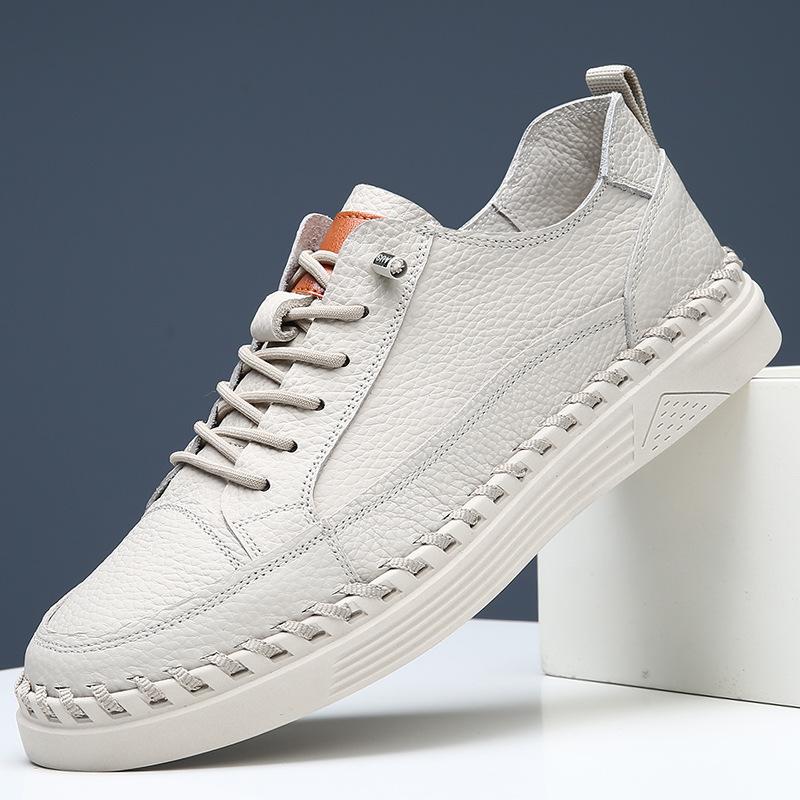 New Fashion Men's White Genuine Leather Comfort Soft-soled Casual Shoes Male Outdoors Walking Sneakers Footwears Zapatos Hombre