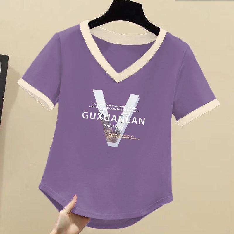

Women s Pure Cotton V-Neck Short Sleeve Tee - 2025 Korean Style Casual Summer Fashion XL [recommended 105-120 lbs]