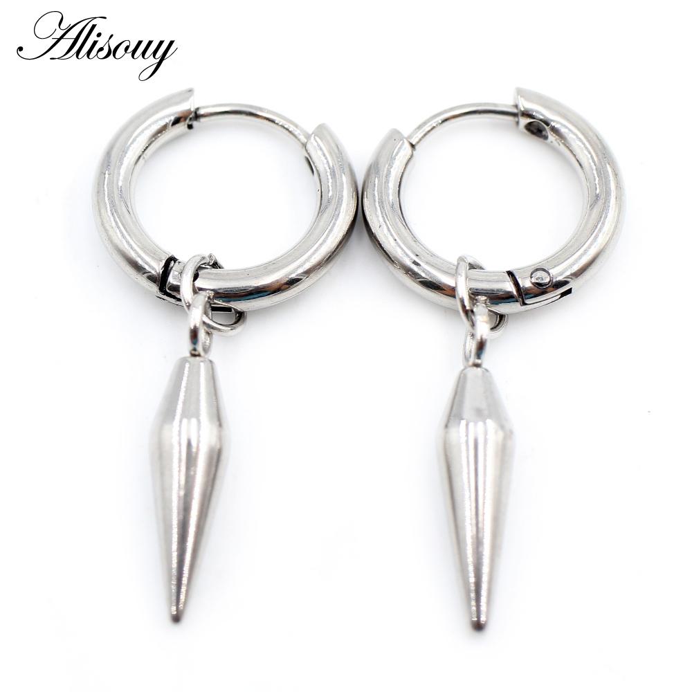 

Alisouy, 2 шт., панк, хип-хоп, готика, конус из нержавеющей стали, кулон с шипами, круглые серьги-кольца для ушей, клипсы Huggie, женские и мужские круглые серьги-кольца серебряный
