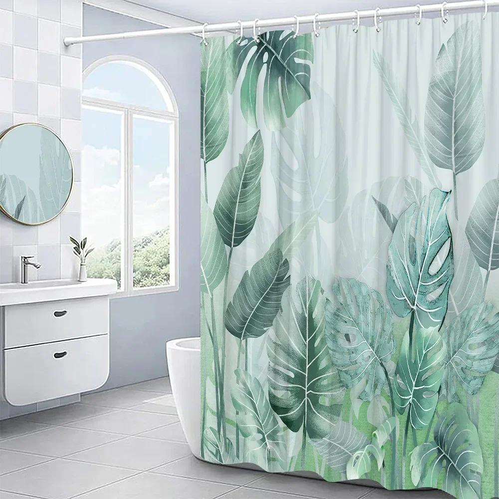 Leaves Shower Curtain Set Garden Plant Green Leaf Fresh Rustic Style Bathroom Decor Bath Curtain Polyester Fabric Washable Cloth