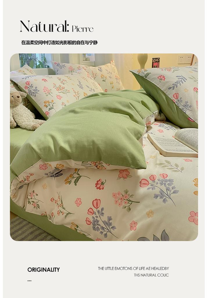 Small Fresh Flower Cotton Printed Three/Four Piece Bedding Set - French Garden
