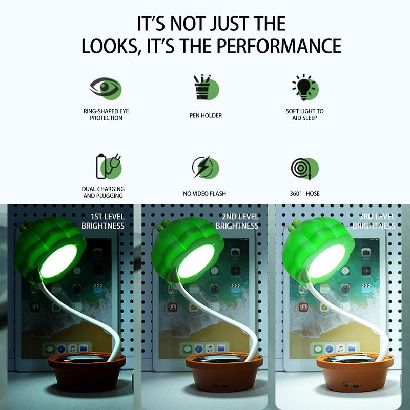 Plant Night Light Cute Mini Cactus Led Light Touch Dimming Desk Lamp Atmosphere Light Adjustable Neck Cartoon Cactus Led Table