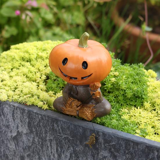 Figurină Sperietoare Cap de Dovleac, Sculptură Sperietoare Pescuit, Decor Halloween, Statuetă Dovleac pentru Acvariu, Iaz