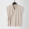 Men's Spring and Summer Cotton Linen Tank Tops Sleeveless Tang Suit Tops Cardigan Solid Vintage Hanfu Vest Male