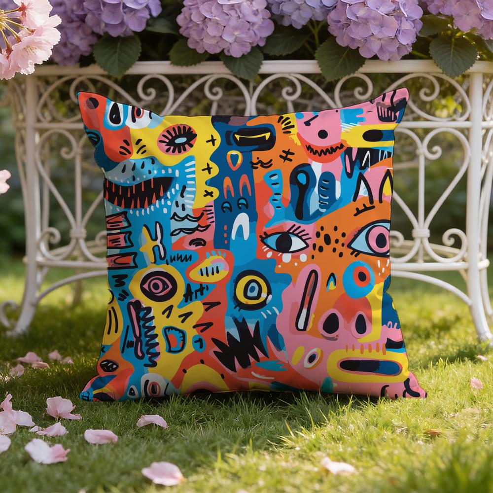 Colorful Abstract Faces Cushion Cover Home & Car Dual-Scene Pillow Cover: Reversible for Premium Comfort
