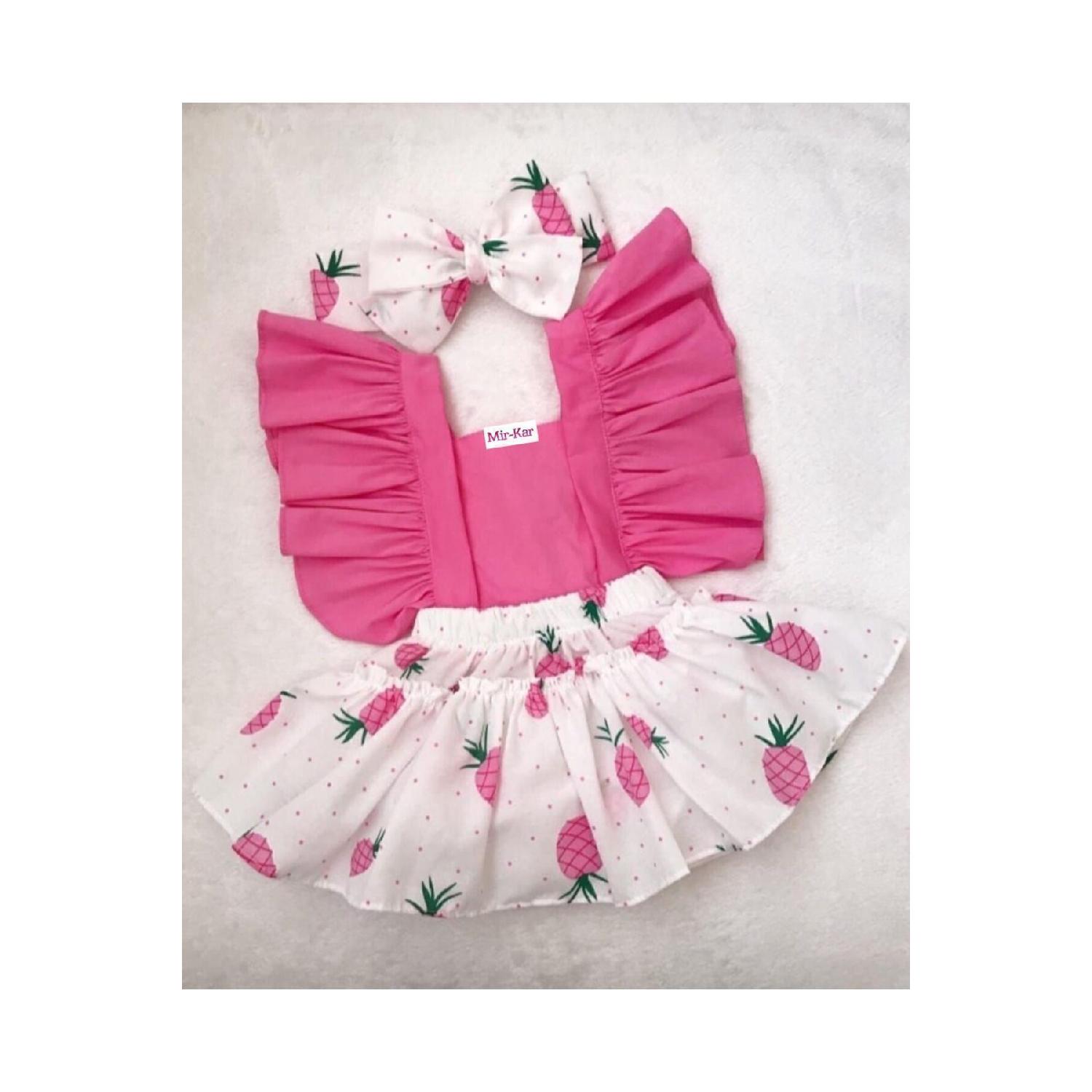 

Детская бандана с принтом ананасов, комплект из салопета 3-6 AY розовый