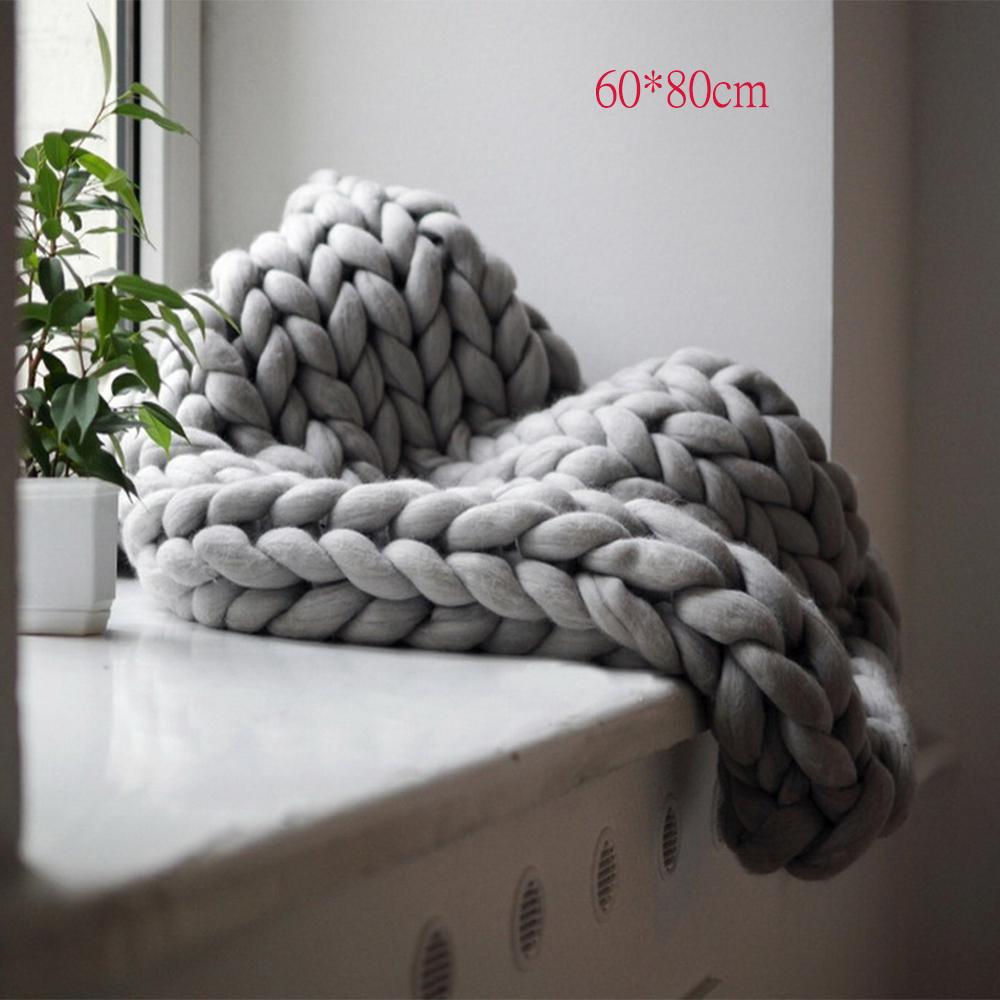 

Модна ручна масивна в’язана ковдра з товстої пряжі, схожа на вовну, поліестер, об’ємні в’язані ковдри, зимові м’які теплі пледи 60*80cm сірий