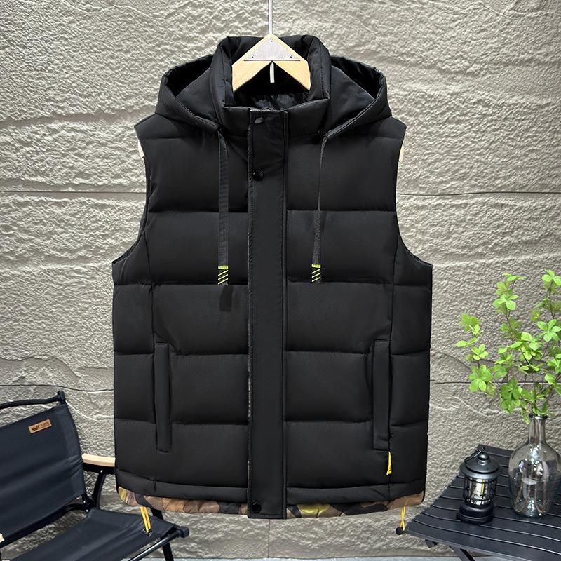 

New autumn and winter tooling cotton vest men s thickened thermal vest vest large size student wearing vest tide L чорний